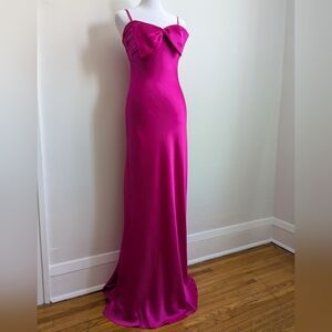 Vintage Aiden Mattox Y2K Fuschia 100% Silk Bow Front Evening Gown 6 Maxi Barbie